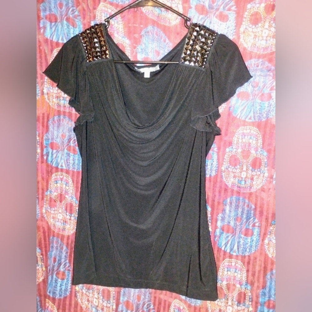 NY Collection Black Top with Studded Shoulders